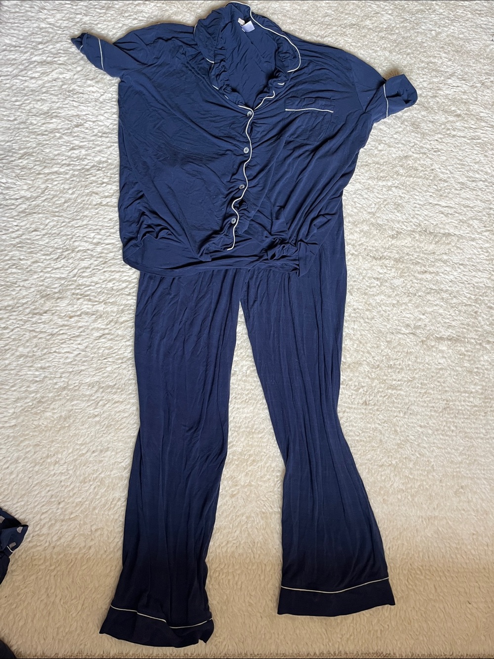 Eberjey Women’s Navy Button-Up Pajama Set with Contrast Piping